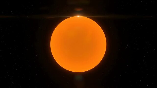 Vertical 3D rendering of an otherworldly glowing orange celestial object with lens flare in deep space