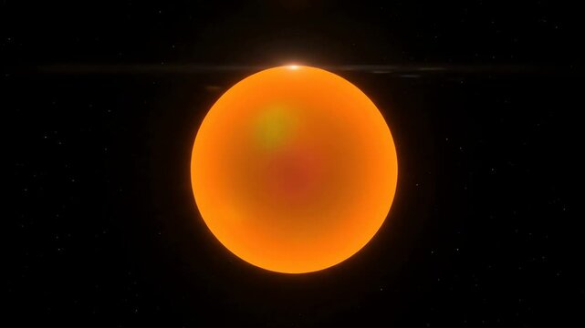 An abstract scientific animation of a rapidly spinning orange star, an oblate spheroid glowing in deep space.