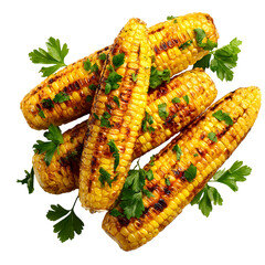 Delicious grilled corn on the cob with fresh parsley garnish