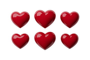 A set of shiny red hearts for a romantic Valentine's Day illustration, vector design, or love symbol icon