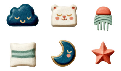 Cute BabyTheme Icons Including Cloud, Bear, Jellyfish, Star, Pillow, and Moon