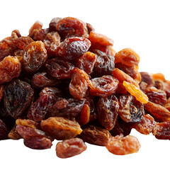 Pile of dried raisins on a white background healthy food ingredient