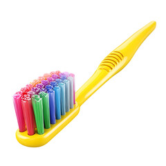 Brightly colored toothbrush with yellow handle on white background