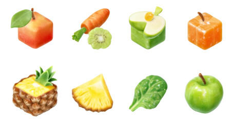Colorful Fruit and Vegetable Slice Collection with Transparent Background