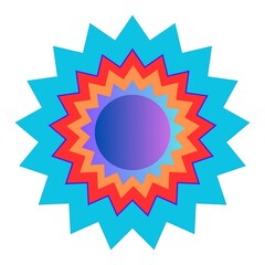 Vibrant abstract sunburst with concentric rings of color and jagged edges