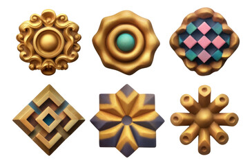 Decorative 3D Icons with Gold Finish for User Interface in Digital Applications