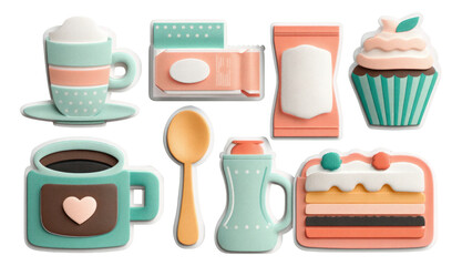 Colorful Food and Drink Icons Featuring Cupcake, Coffee, Spoon, and More