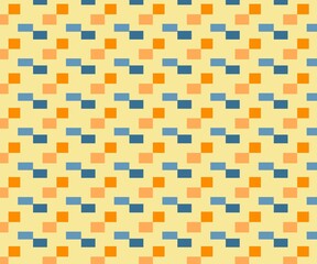 Seamless geometric pattern featuring interlocking steps/rectangles in a retro-inspired color palette of yellow, orange, and blue. Ideal for backgrounds, fabric, and print.
