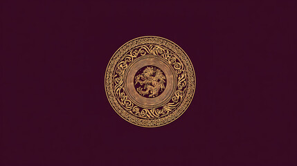 Obraz premium privilege. An intricate gold-embossed heraldic crest on a deep crimson background. event programs, museum guides, designed for cultural heritage projects and event programs. 
