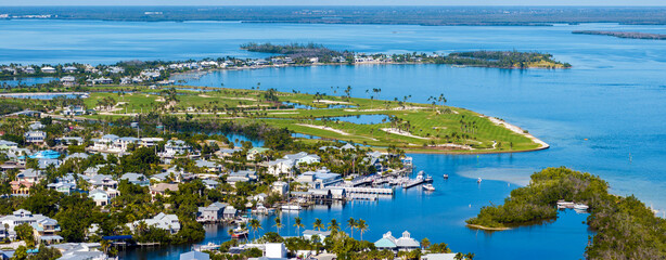 Rich neighborhood with expensive vacation homes in Boca Grande, small town on Gasparilla Island in southwest Florida. Wealthy waterfront residential area
