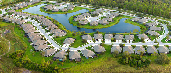 Wealthy neighborhood with expensive houses in southern Florida. Development of US premium housing...