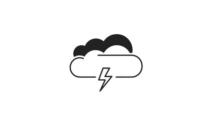Black outline of a storm cloud with a lightning bolt on a white background thunder weather