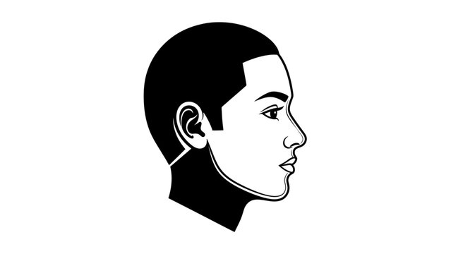 Black and white profile silhouette of a young man's head with a buzz cut male