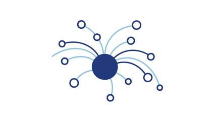 Dark blue central circle with radiating light blue and dark blue lines and circles Keywords: network, connection, data
