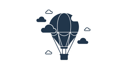Dark blue silhouette of a hot air balloon with clouds against a white background vector illustration © Sapla