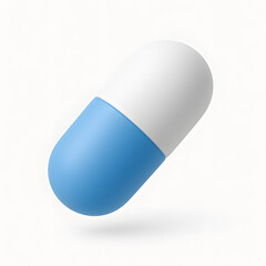 Blue and White Medicine Capsule Pill - 3D Render Isolated on White Background. Health, Pharmacy, and Medical Concept.