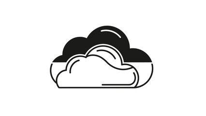 Stylized black and white cloud icon with layered effect on white background Keywords: cloud, weather, sky, symbol, icon