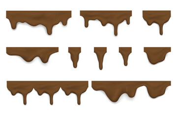 Dark chocolate dripping shapes creating rich dessert borders and sweet decoration elements.
