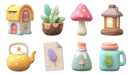 Charming 3D Pastel Village Essentials Clay Stickers for Daily Art Projects