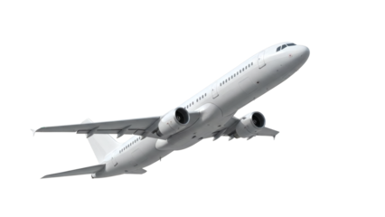 Soaring white airplane for aviation industry marketing and travel promotions
