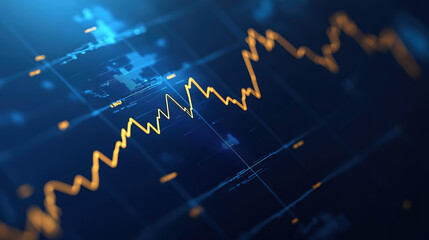 Obraz premium Clean U.S. stock market dashboard with rising index lines in blue and gold. Clear, modern, and perfect for investment ads or market updates.