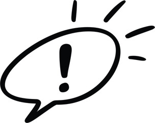 Speech bubble with exclamation mark illustration, radiating lines, comic style, alert symbol, expressive design, bold outline, vector graphic