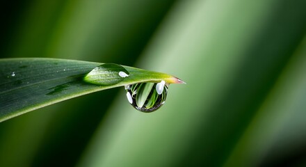 Macro shot of a water droplet on a leaf.