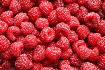 Fresh ripe raspberries as background, top view