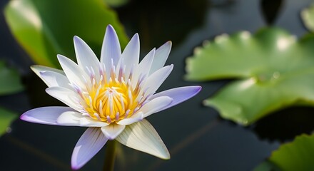 Serene Water Lily Blossom with Delicate Petals and Vibrant Center.