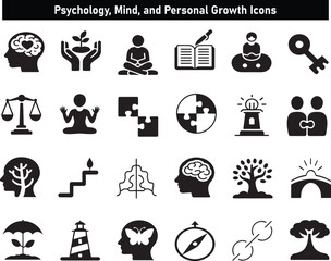 Psychology, Mind, and Personal Growth Silhouette Icons