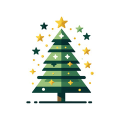 Pine Tree With Stars Vector Illustration Design