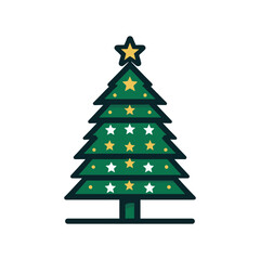Pine Tree With Stars Vector Illustration Design