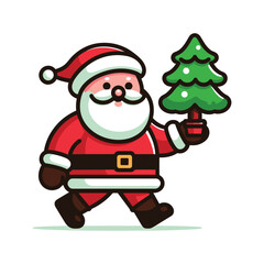  Santa Carrying A Small Tree Vector Illustration Design