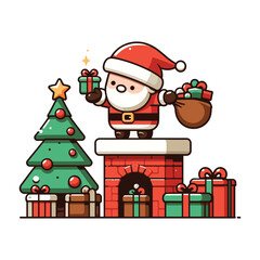 Santa Delivering Gifts Vector Illustration Design