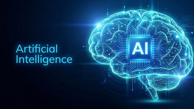 Brain. Digital brain in hand. 3D Science and Technology concept. Neural network. IQ testing, artificial intelligence virtual emulation science technology. Brainstorm think idea. Vector illustration ai