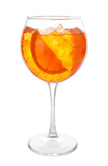 Glass of refreshing spritzer cocktail isolated on white