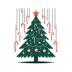 Christmas Tree With Candy Canes Vector Illustration Design