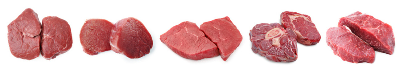 Raw beef pieces isolated on white. Fresh meat