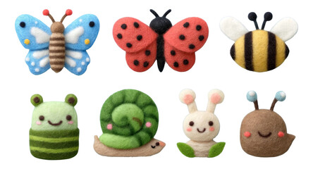 Obraz premium Felted Creature Decorations for Garden, Bug Theme, Isolated on Transparent Background