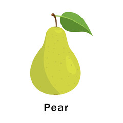 pear with green leaf on a white background. Vector illustration