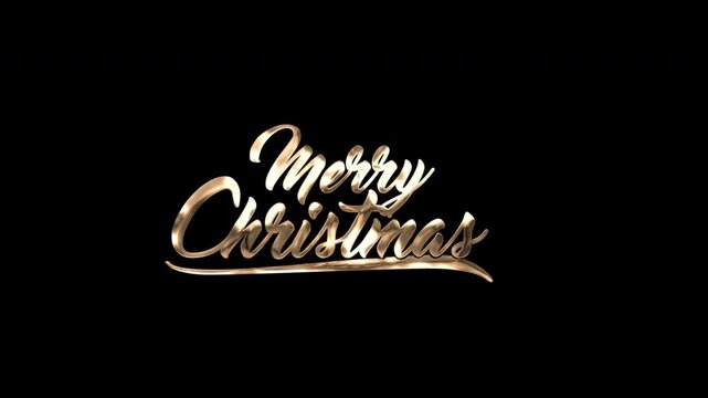 Merry christmas text in gold cursive on black background. Great for holiday greeting cards, social media posts, festive designs.