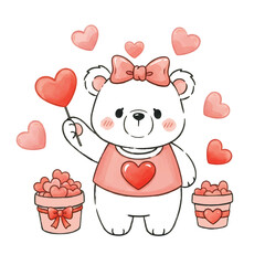 Sweet Valentine's Day Teddy Bear Holding a Big Red Heart Watercolor