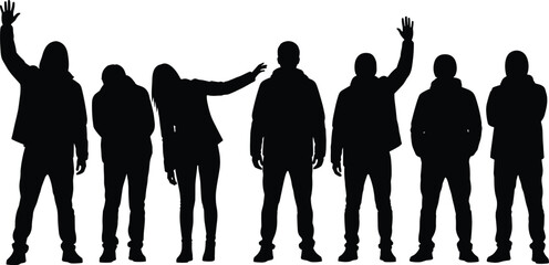 Group of people silhouettes standing and gesturing isolated on white background communication body language diversity modern lifestyle concept © Nurul