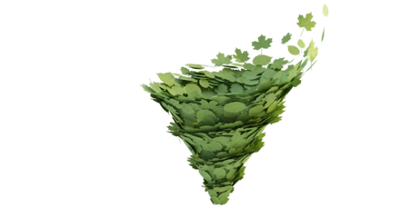 A swirling vortex of fresh green leaves set against a stark black background