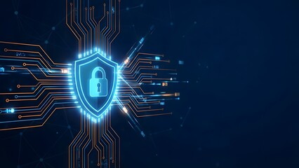 Digital Security Shield Illustration with Circuitry.