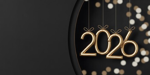 Elegant golden 2026 new year celebration design with hanging ornaments
