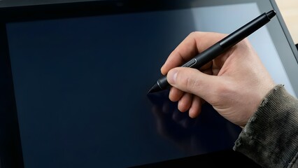 Close-up of Hand Using Digital Drawing Tablet.