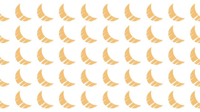 Repeating orange croissant shapes on white background. Suitable for food packaging, social media, and culinary website backgrounds.