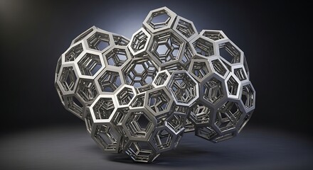 Abstract 3 d structure of interconnected hexagons on dark background