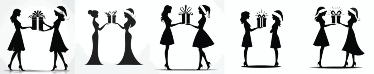 vector of a woman giving a christmas gift to a female friend